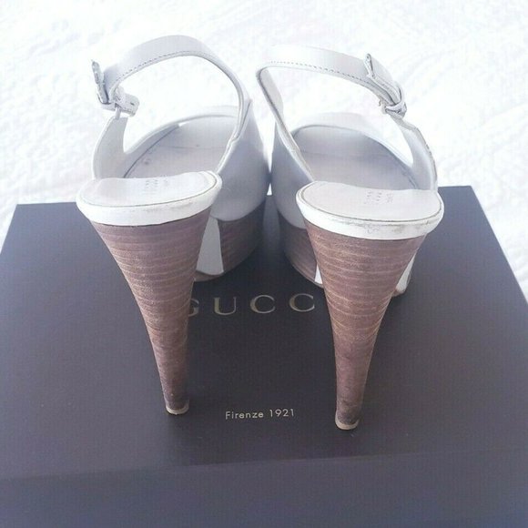 !SOLD! High End Brand GUCCI Wedges Wooden Platform Open Toe Slingbacks ITALY 8.5 - Picture 6 of 8